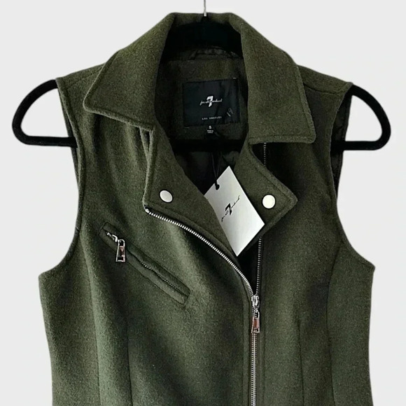 NWT 7 FOR ALL MANKIND LONG ASYMMETRICAL ZIPPERED DARK GREEN VEST | SIZE: SMALL - Picture 3 of 11